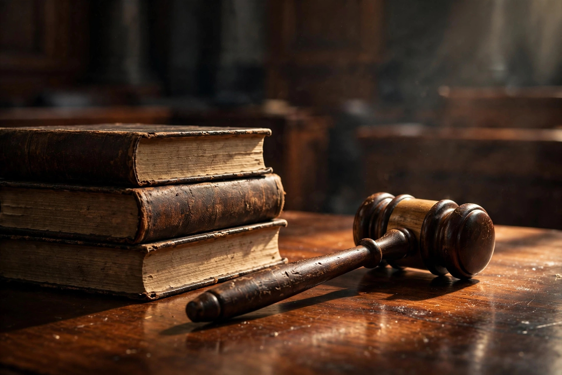 Courtroom gavel and law books